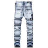 5A Slim Fit Stretch Jeans Embroidered Versatile Men's Trousers Blue