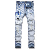 5A Slim Fit Stretch Jeans Men's Ripped Jeans Light Blue