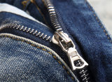 5A Slim Fit Stretch Jeans Vintage Ripped Embroidered Men's Pants Blue