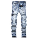 5A Slim Fit Stretch Jeans Embroidered Versatile Men's Trousers Blue