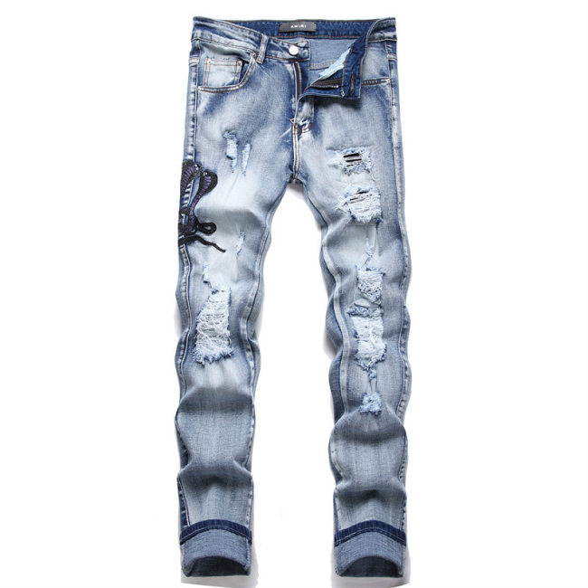 5A Slim Fit Stretch Jeans Embroidered Versatile Men's Trousers Blue