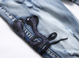 5A Slim Fit Stretch Jeans Embroidered Versatile Men's Trousers Blue