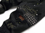 5A Slim Fit Stretch Jeans Men's Ripped Rivet Jeans Black