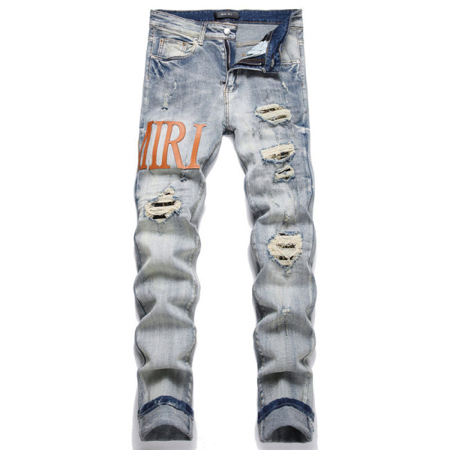 5A Slim Fit Stretch Jeans Retro Leather Logo Versatile Men's Pants