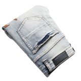 5A Slim Fit Stretch Jeans Retro Leather Logo Versatile Men's Pants