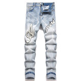 5A Slim Fit Stretch Jeans Embroidered Men's Trousers Blue