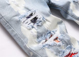 5A Slim Fit Stretch Jeans Ripped Versatile Men's Trousers Light Blue