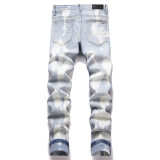 5A Slim Fit Stretch Jeans Ripped Versatile Men's Trousers Light Blue