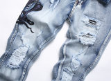 5A Slim Fit Stretch Jeans Embroidered Versatile Men's Trousers Blue
