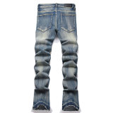 5A Stretch Denim Flare Jeans Men's Trousers Washed Blue