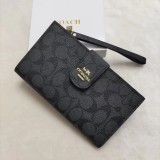 5A Medium Corner Zip Wallet In Signature Canvas in Charcoal
