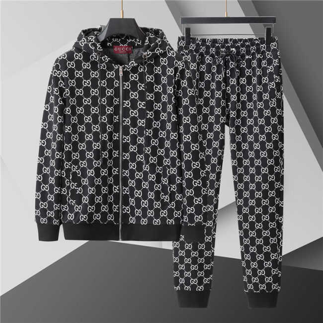 5A Men Breathable Cotton Sports Set Hooded Jacket Pant Suit