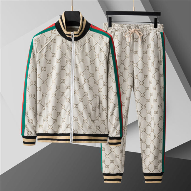 5A Men Breathable Cotton Sports Set Stand Collar Jacket Pant Suit