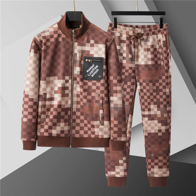 5A Men Breathable Cotton Sports Set Stand Collar Jacket Pant Suit