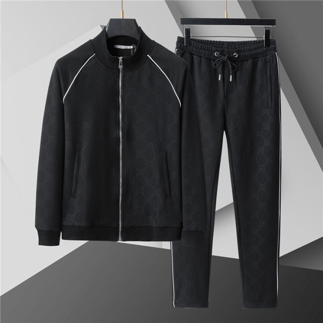 5A Men Breathable Cotton Sports Set Stand Collar Jacket Pant Suit
