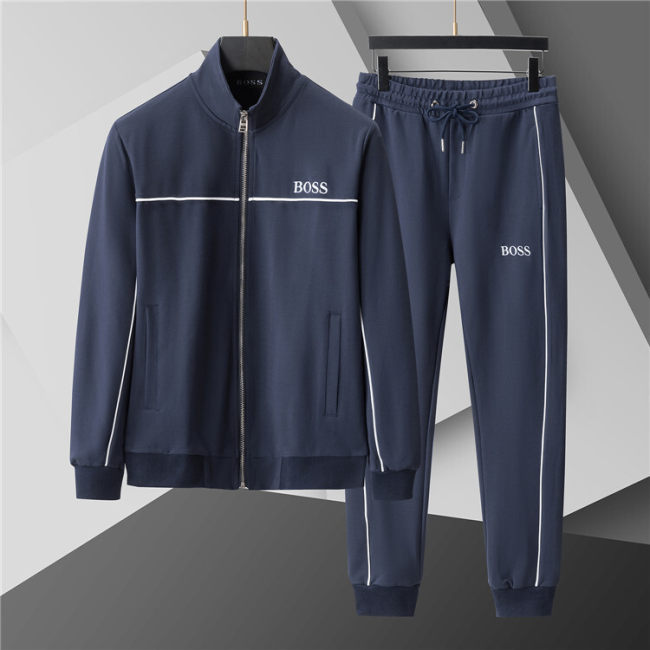 5A Men Breathable Cotton Sports Set Stand Collar Jacket Pant Suit