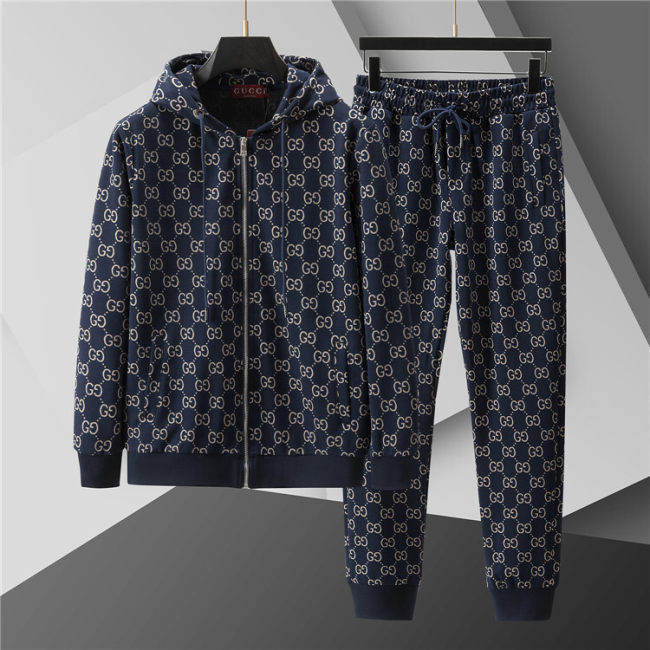 5A Men Breathable Cotton Sports Set Hooded Jacket Pant Suit