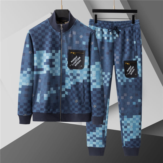 5A Men Breathable Cotton Sports Set Stand Collar Jacket Pant Suit