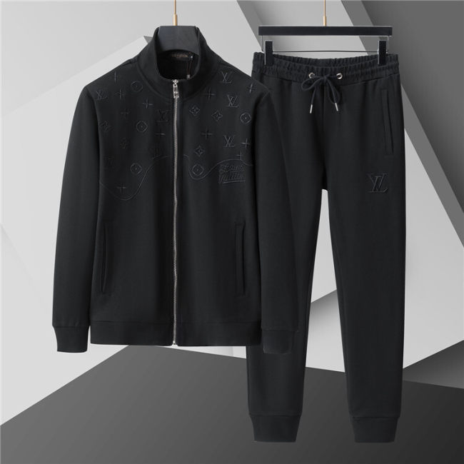 5A Men Breathable Cotton Sports Set Stand Collar Jacket Pant Suit