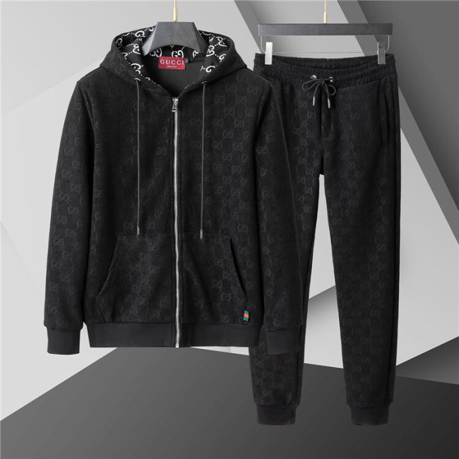 5A Men Breathable Cotton Sports Set Hooded Jacket Pant Suit