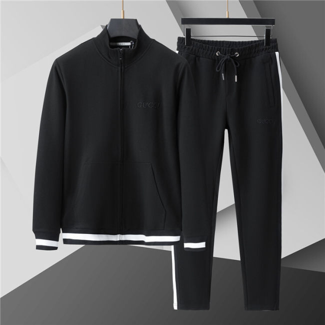 5A Men Breathable Cotton Sports Set Stand Collar Jacket Pant Suit
