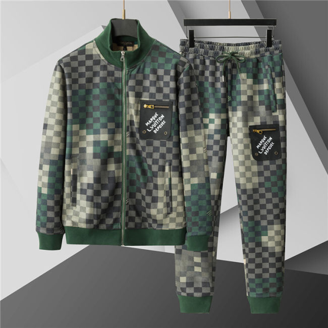 5A Men Breathable Cotton Sports Set Stand Collar Jacket Pant Suit