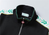5A Men Breathable Cotton Sports Set Stand Collar Jacket Pant Suit