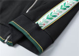5A Men Breathable Cotton Sports Set Stand Collar Jacket Pant Suit