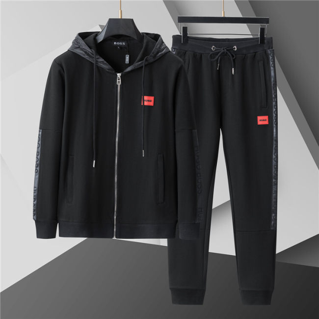 5A Men Breathable Cotton Sports Set Hooded Jacket Pant Suit