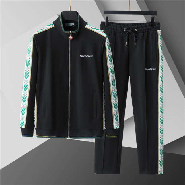 5A Men Breathable Cotton Sports Set Stand Collar Jacket Pant Suit