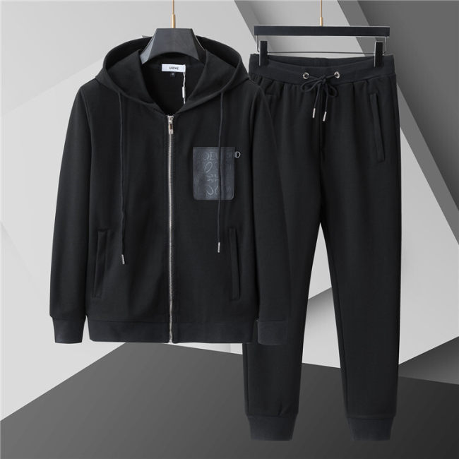 5A Men Breathable Cotton Sports Set Hooded Jacket Pant Suit