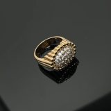 5A Steel Electroplated Rose Gold Beaded Ring With Full Diamond Trim