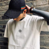 Men's Embroidery Logo Cotton Loose T-Shirt White