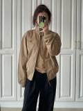 5A Unisex Bedford Twill Zip-Up Jacket – Classic Stand Collar, Red Pony Logo, Vintage Style