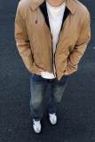 5A Unisex Bedford Twill Zip-Up Jacket – Classic Stand Collar, Red Pony Logo, Vintage Style