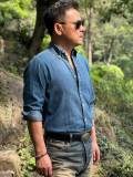 5A Unisex Slim-Fit Classic Button-Down Collar Washed-Denim Shirt 2244