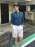 5A Unisex Slim-Fit Classic Button-Down Collar Washed-Denim Shirt 2244