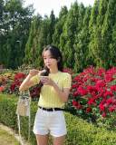 5A Women's Cable-Knit Short-Sleeve Sweater Yellow 2242