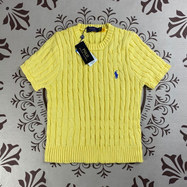 5A Women's Cable-Knit Short-Sleeve Sweater Yellow 2242