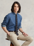 5A Unisex Slim-Fit Classic Button-Down Collar Washed-Denim Shirt 2244