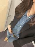 5A Unisex Slim-Fit Classic Button-Down Collar Washed-Denim Shirt 2244