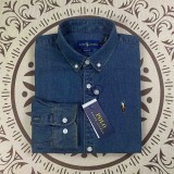 5A Unisex Slim-Fit Classic Button-Down Collar Washed-Denim Shirt 2244