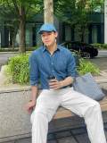 5A Unisex Slim-Fit Classic Button-Down Collar Washed-Denim Shirt 2244