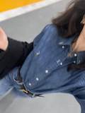 5A Unisex Slim-Fit Classic Button-Down Collar Washed-Denim Shirt 2244