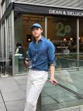 5A Unisex Slim-Fit Classic Button-Down Collar Washed-Denim Shirt 2244