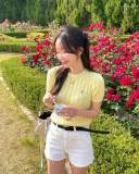 5A Women's Cable-Knit Short-Sleeve Sweater Yellow 2242