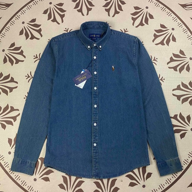 5A Unisex Slim-Fit Classic Button-Down Collar Washed-Denim Shirt 2244