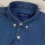 5A Unisex Slim-Fit Classic Button-Down Collar Washed-Denim Shirt 2244