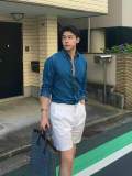 5A Unisex Slim-Fit Classic Button-Down Collar Washed-Denim Shirt 2244