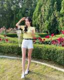 5A Women's Cable-Knit Short-Sleeve Sweater Yellow 2242